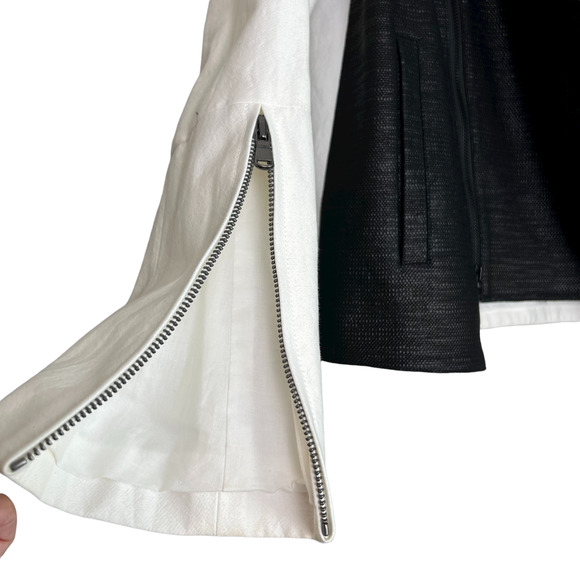 Tibi  Colorblock Moto Jacket Zip Up Long Sleeve Pockets Black/White - Picture 6 of 12
